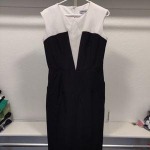Knee length sleeveless black white dress